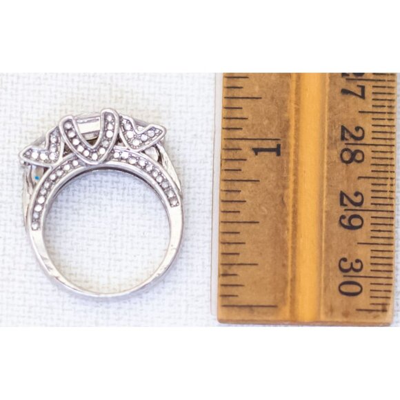 Size 8, Vintage Art Deco Three Stone Clear Gems Ring - U1 - Picture 3 of 3